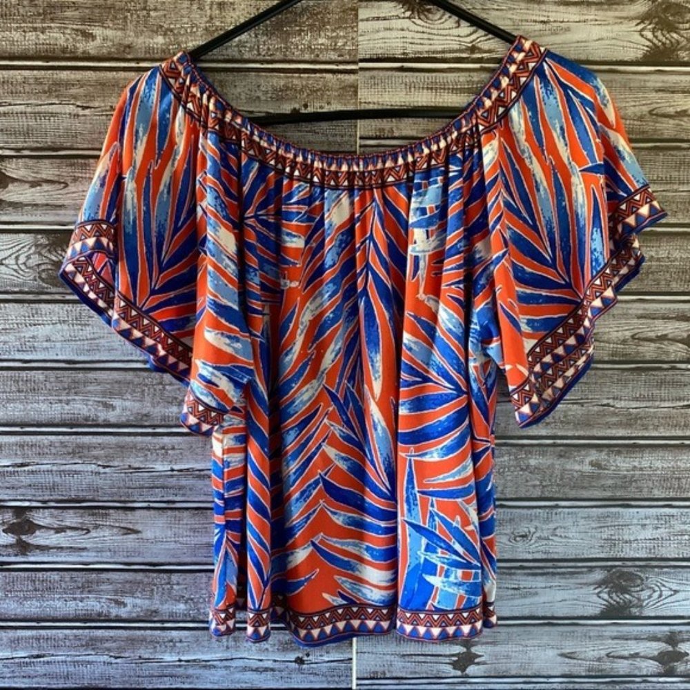 Flying Tomato Tropical Leaf‎ Print Blouse Size S